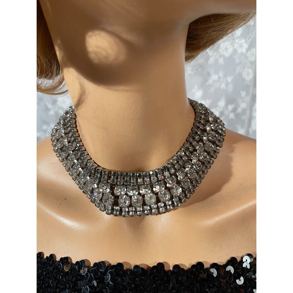 Vintage 60s Rhinestone Choker 1960s Retro Collar Glam Old Hollywood Glamour Mod